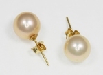 Boucles d`Oreilles Perles de Culture 9.5mm Pêche AAA Or 18ct
