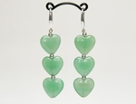 Boucles d`Oreilles Jade 3 Coeurs Dormeuses Argent 925