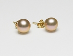 Boucles d`Oreilles Perles de Culture 9.5mm Rose Doré AAA