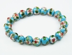 Bracelet Perles Céramique Fleurs Peintes à la Main 9mm Bleu