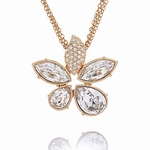 Collier Pendentif Fleur Cristaux SWAROVSKI Clair, Plaqué Or