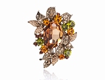 Broche Pendentif Cristaux SWAROVSKI Nature Ambre Plaqué Or