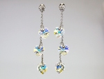 Boucles d`Oreilles Cristaux SWAROVSKI 3 Coeurs en Chaine AB