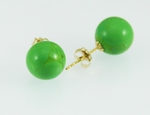 Boucles d`Oreilles Turquoise Verte 10mm Clous Or 750/1000