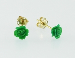 Boucles d`Oreilles Turquoise Verte Rose 8mm Clous Or 18ct