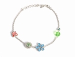 Bracelet Cristaux Swarovski Papillon Fleur Bleue, Rhodium