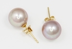 Boucles d`Oreilles Perles de Culture 8.5mm Lavande AAA Or18k